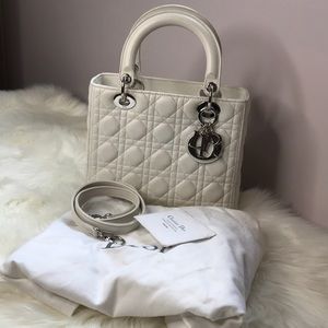 Lady Dior White Cannage Lambskin Shoulder Bag